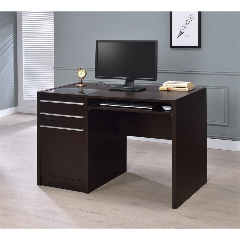 Bowery Hill Contemporary Wood Computer Desk with Charging Station in Cappuccino