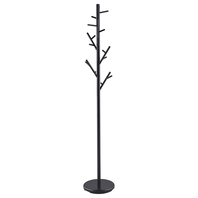 Bowery Hill Contemporary Round Base Coat Rack in Black