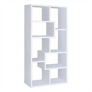 Bowery Hill Engineered Wood Asymmetrical 8-Shelves Bookcase in White