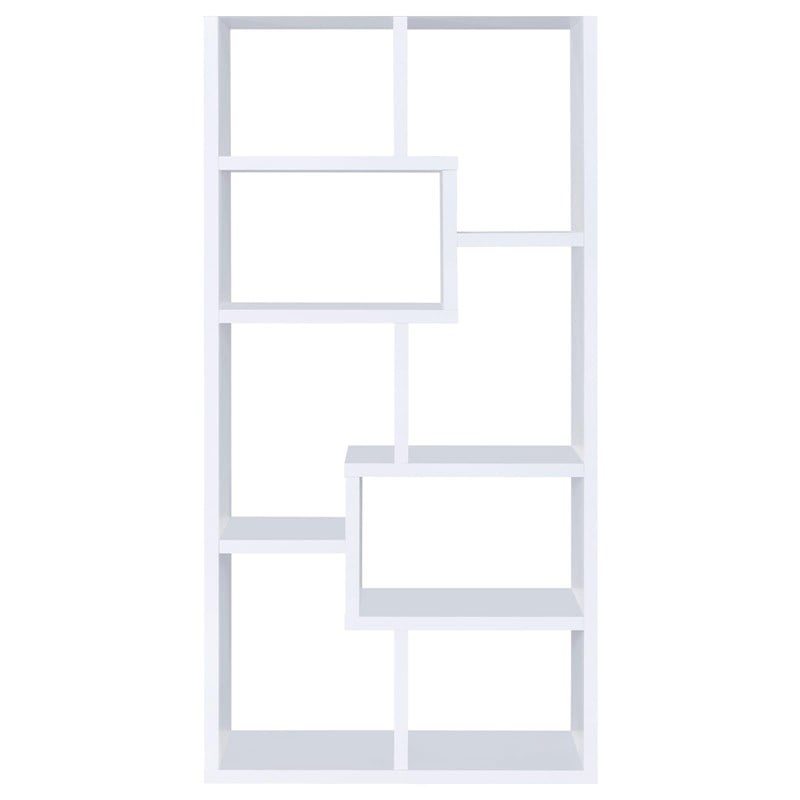 Bowery Hill Engineered Wood Asymmetrical 8-Shelves Bookcase in White