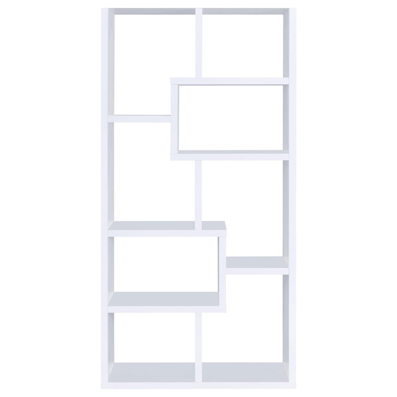 Bowery Hill Engineered Wood Asymmetrical 8-Shelves Bookcase in White