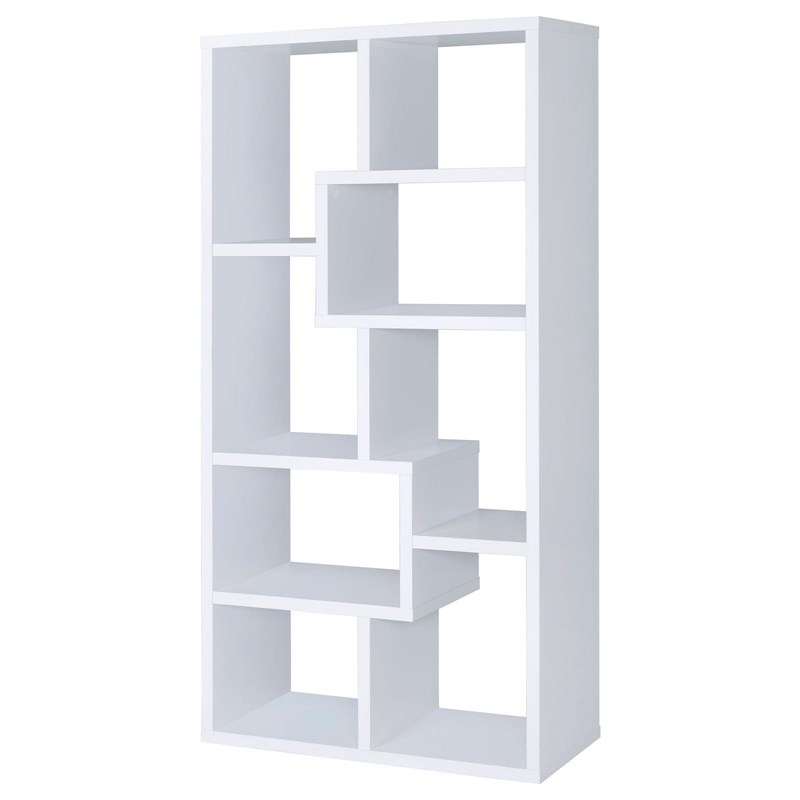 Bowery Hill Engineered Wood Asymmetrical 8-Shelves Bookcase in White