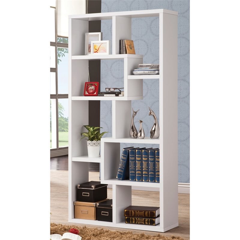 Bowery Hill Engineered Wood Asymmetrical 8-Shelves Bookcase in White