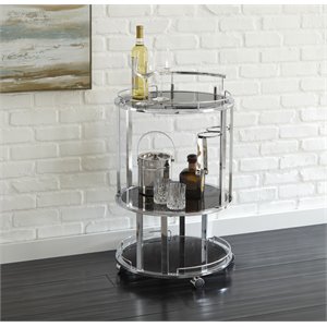 bowery hill glass bar cart in chrome and black