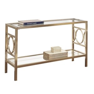 Bowery Hill Glass Top Console Table in Gold Chrome