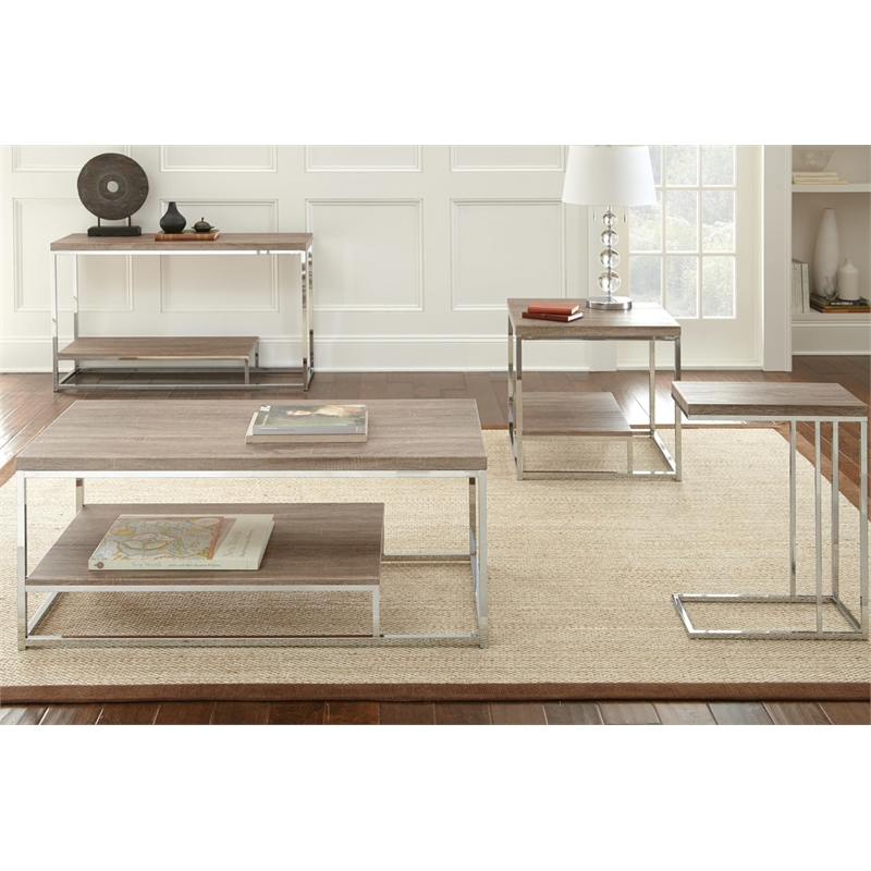 Bowery Hill Transitional Metal/Wood Chairside End Table in Brown