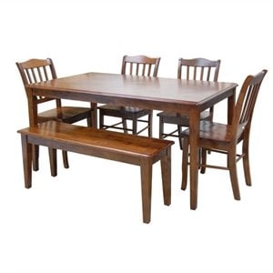 Bowery Hill 6-Piece Farmhouse Solid Hardwood Dining Set in Walnut