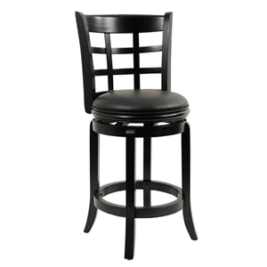 Bowery Hill 26&quot Contemporary Wood/Faux Leather Swivel Counter Stool in in Black