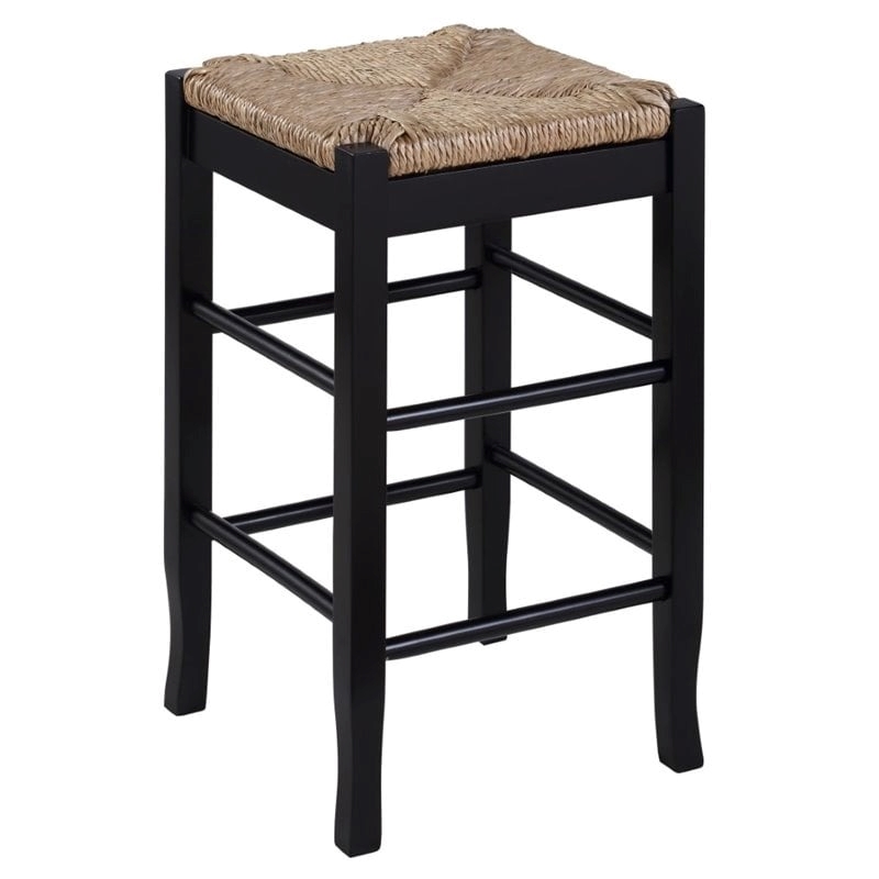 Bowery Hill Solid Hardwood Black Counter Stool Square Backless Hand-Woven Rush Seat 24.5