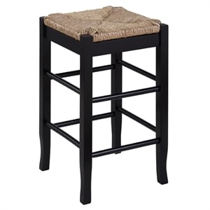Bowery Hill Solid Hardwood Black Counter Stool Square Backless Hand-Woven Rush Seat 24.5&quot Unassembled