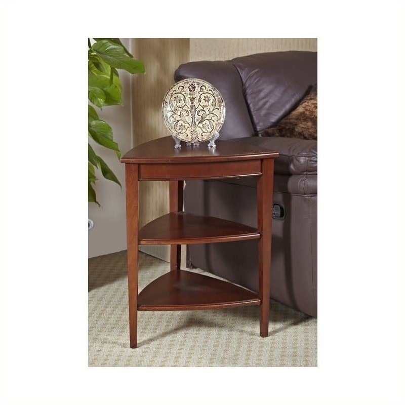 Bowery Hill Solid Wood Shield Tier Corner Table in Glazed Auburn Finish