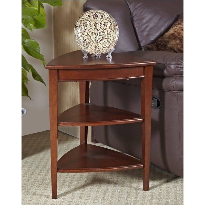 Bowery Hill Solid Wood Shield Tier Corner Table in Glazed Auburn Finish