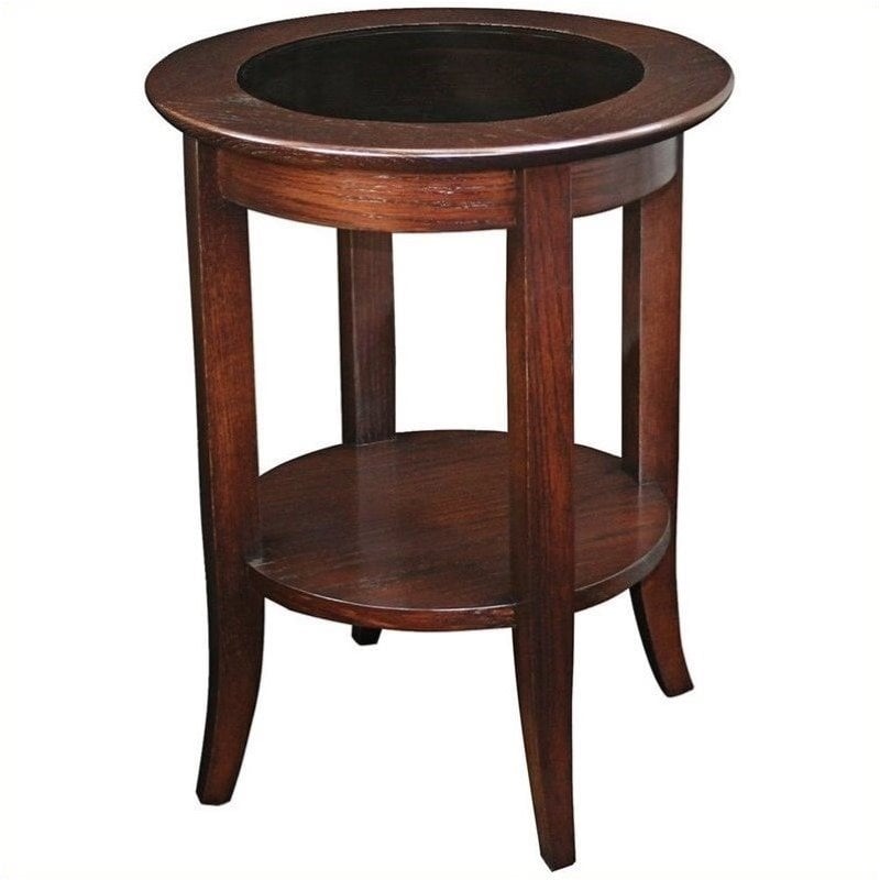 Bowery Hill Solid Wood Round Glass Top End Table in Chocolate Oak