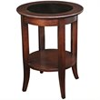 Bowery Hill Solid Wood Round Glass Top End Table in Chocolate Oak