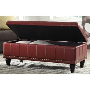 bowery hill storage leather ottoman in crimson red