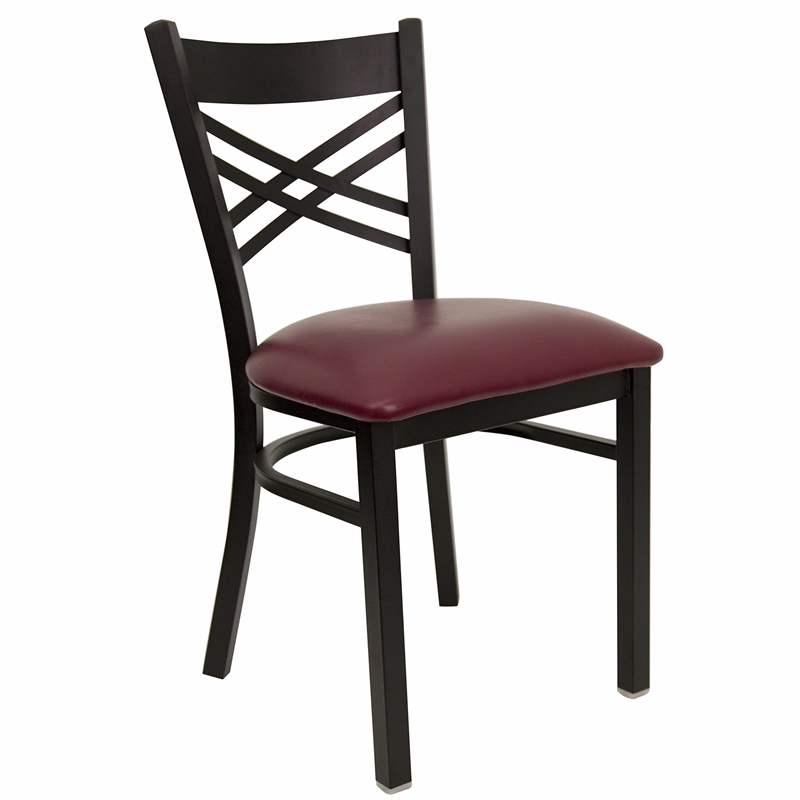 Bowery Hill Black Back Metal Dining Chair in Burgundy
