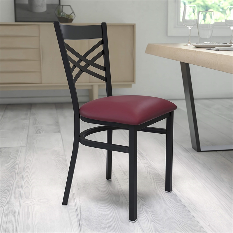 Bowery Hill Black Back Metal Dining Chair in Burgundy
