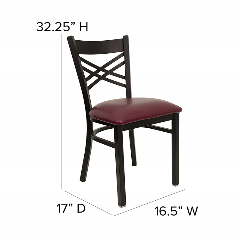 Bowery Hill Black Back Metal Dining Chair in Burgundy