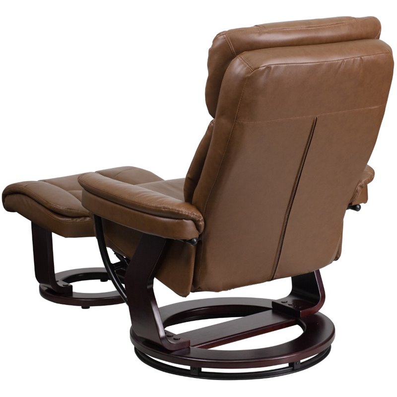 Bowery Hill LeatherSoft Integrated Headrest Recliner and Ottoman in Brown