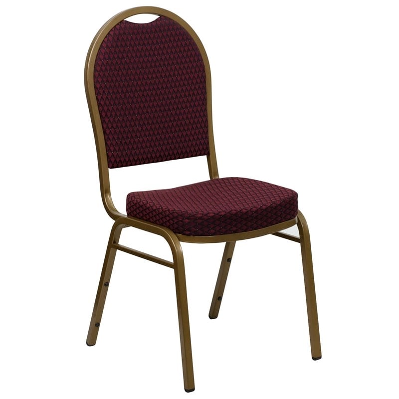 Bowery Hill Fabric Upholstered Dome Back Banquet Stacking Chair in Burgundy Red