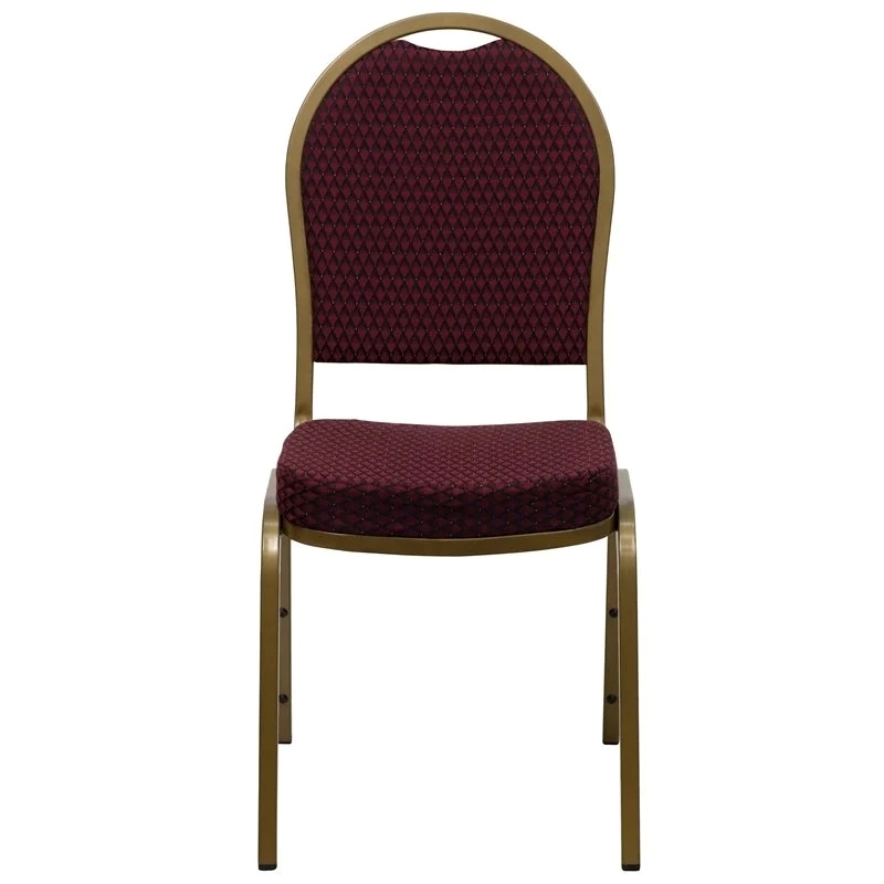 Bowery Hill Fabric Upholstered Dome Back Banquet Stacking Chair in Burgundy Red