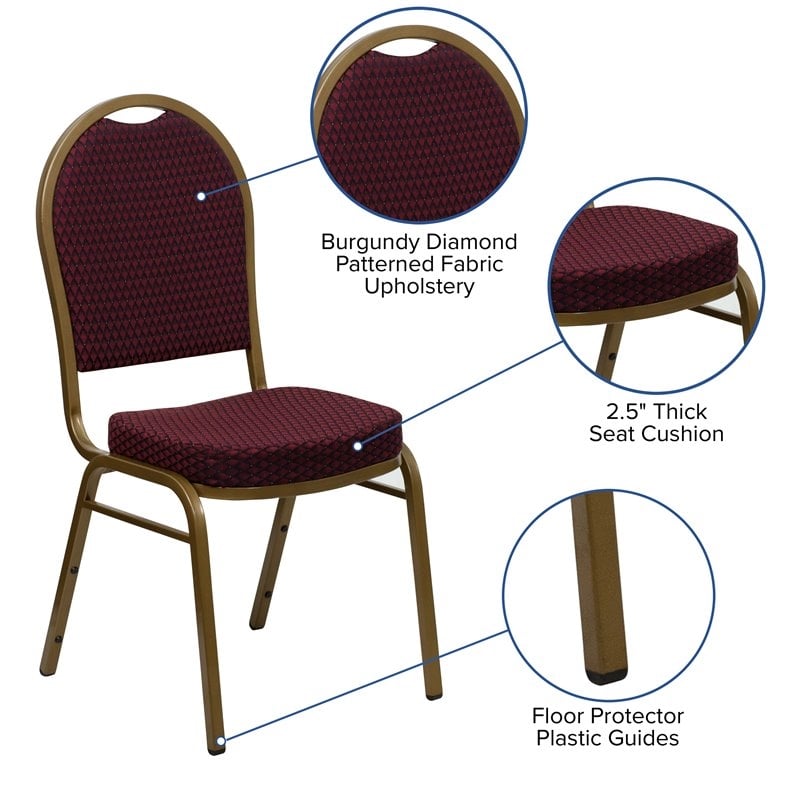 Bowery Hill Fabric Upholstered Dome Back Banquet Stacking Chair in Burgundy Red