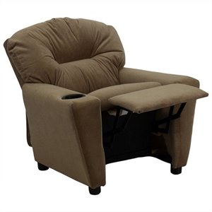 bowery hill kids recliner in brown with cup holder