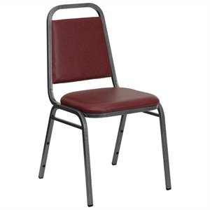 bowery hill banquet stacking chair in burgundy and silver