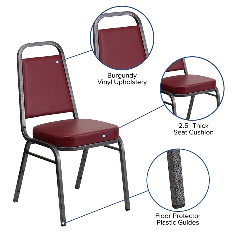 Bowery Hill Banquet Stacking Chair in Silver and Burgundy