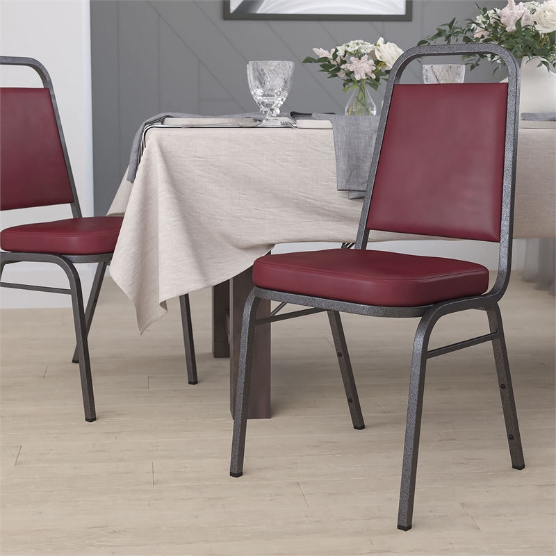 Bowery Hill Banquet Stacking Chair in Silver and Burgundy
