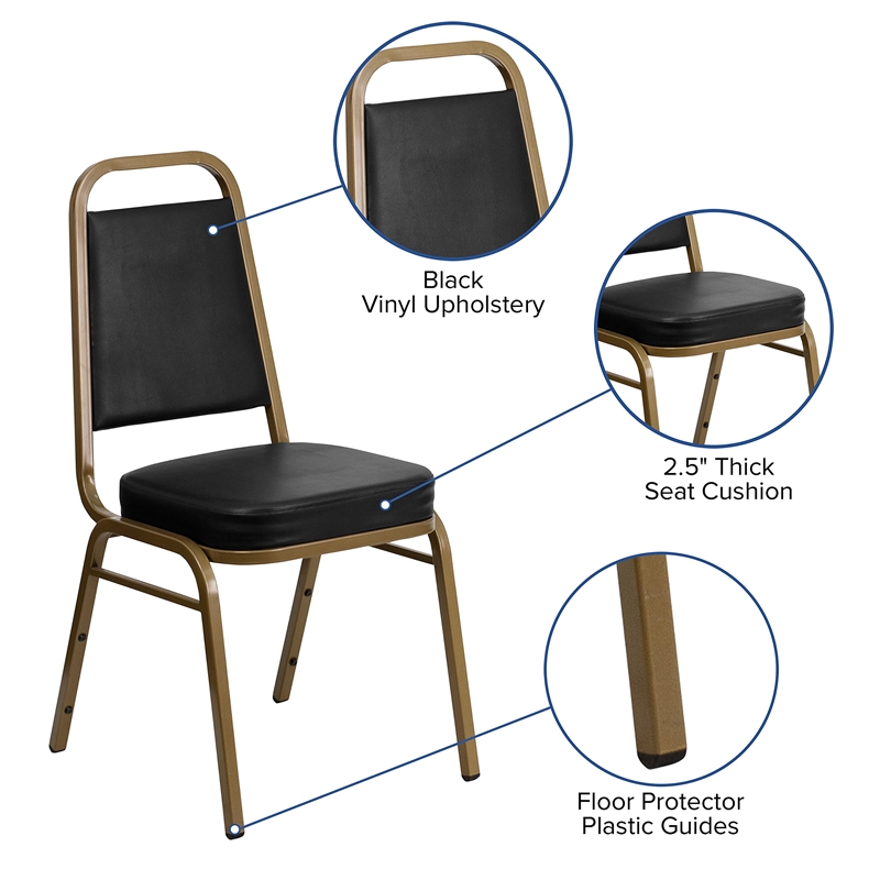 Bowery Hill Vinyl Upholstered Banquet Stacking Chair in Black/Gold