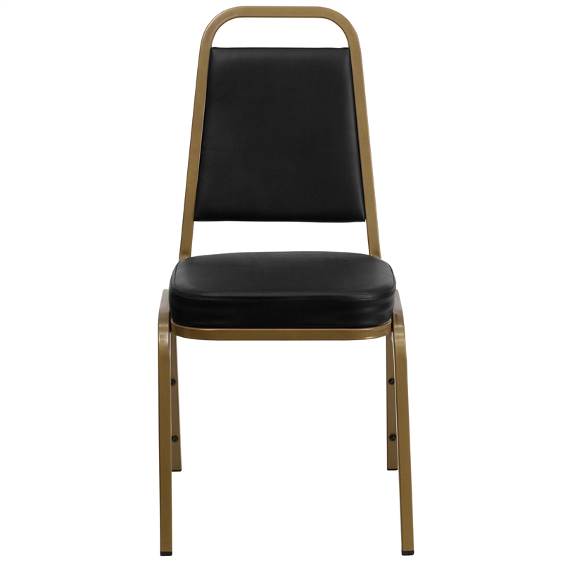 Bowery Hill Vinyl Upholstered Banquet Stacking Chair in Black/Gold