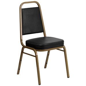 Bowery Hill Vinyl Upholstered Banquet Stacking Chair in Black/Gold