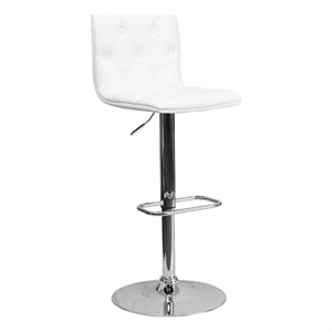 Bowery Hill 32.25&quotVinyl Upholstered Tufted Adjustable Bar Stool in White