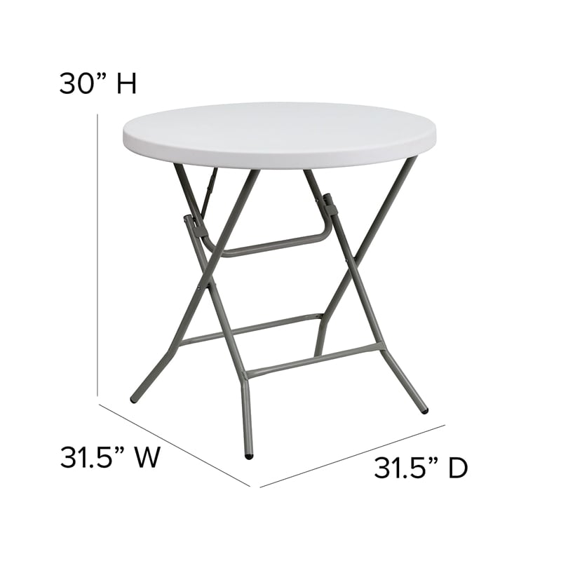 Bowery Hill 32 Inch Round Granite Folding Table in White