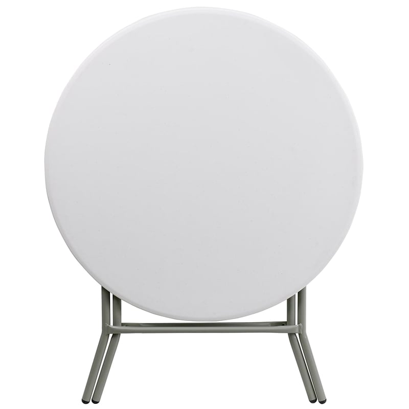 Bowery Hill 32 Inch Round Granite Folding Table in White