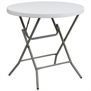 bowery hill 32 inch round granite folding table in white