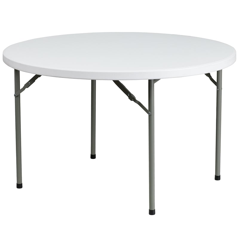 Bowery Hill 48 Inch Round Granite Folding Table in White