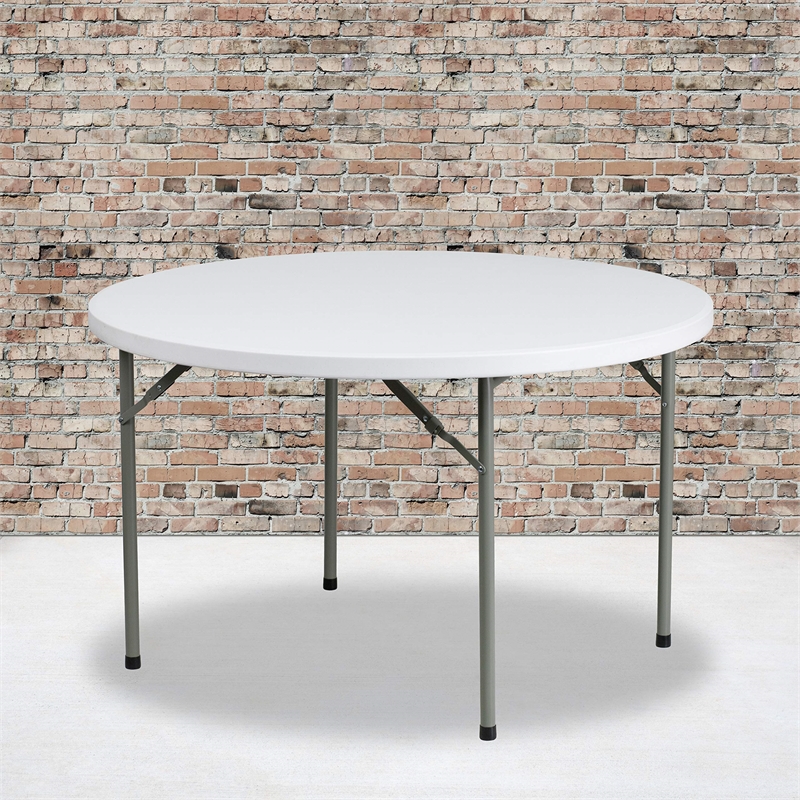 Bowery Hill 48 Inch Round Granite Folding Table in White