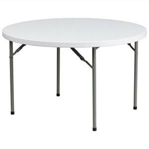 bowery hill 48 inch round granite folding table in white