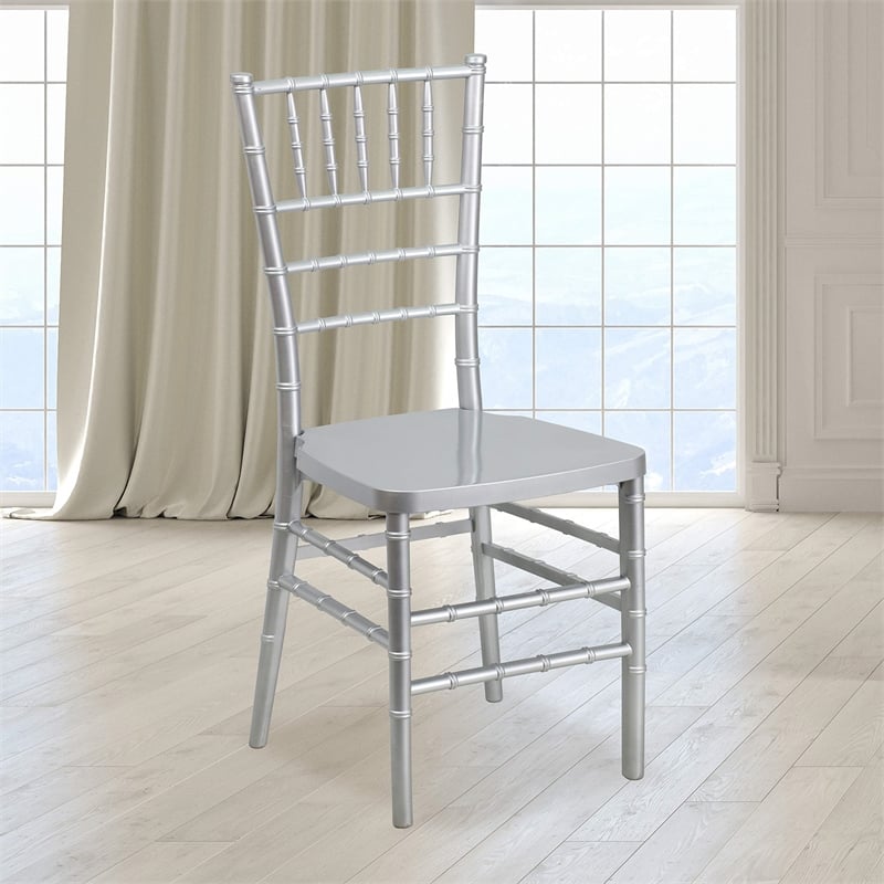 Bowery Hill Resin Stacking Chiavari Dining Chair in Silver