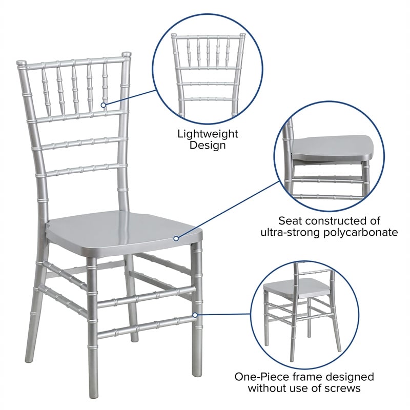 Bowery Hill Resin Stacking Chiavari Dining Chair in Silver