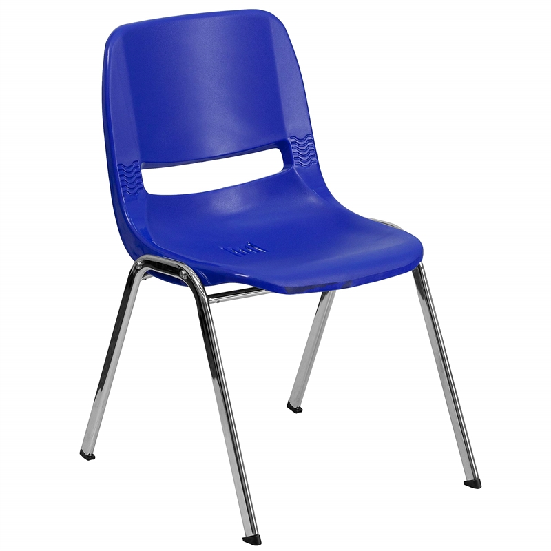 Bowery Hill Chrome/Plastic Ergonomic Shell Stacking Chair in Blue/Chrome