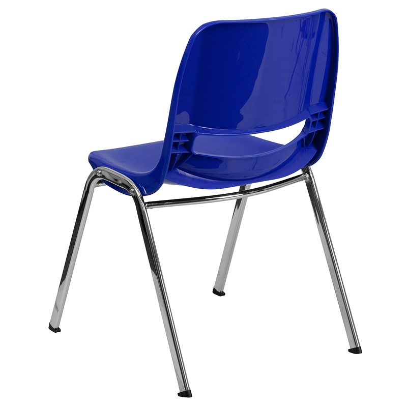 Bowery Hill Chrome/Plastic Ergonomic Shell Stacking Chair in Blue/Chrome