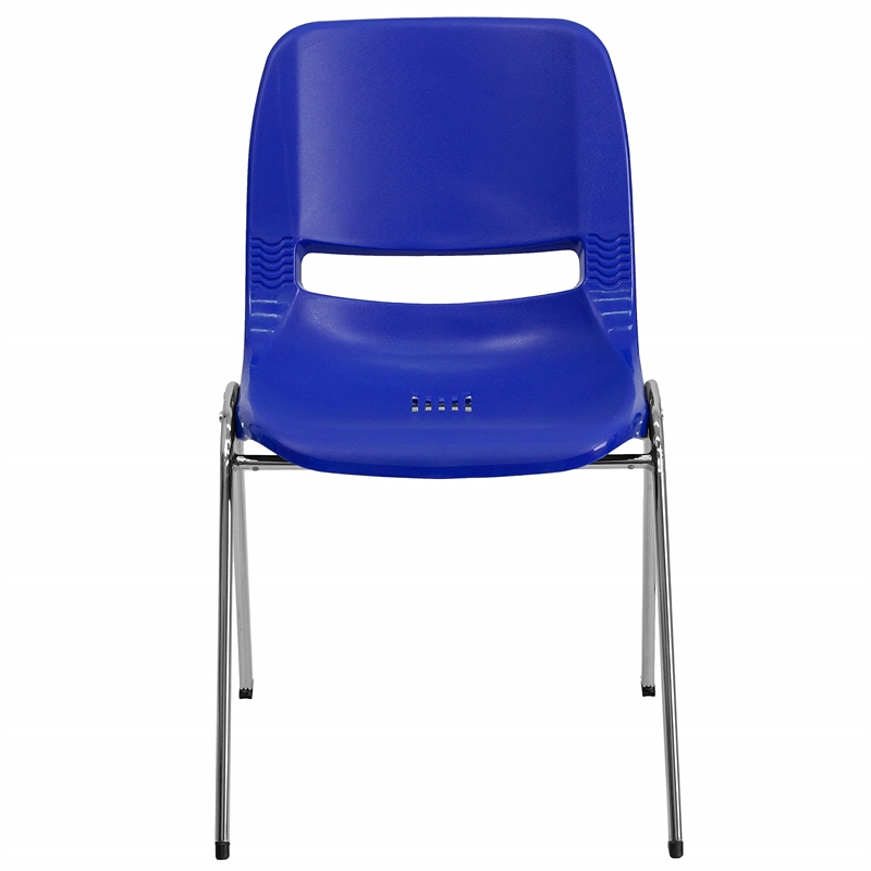 Bowery Hill Chrome/Plastic Ergonomic Shell Stacking Chair in Blue/Chrome