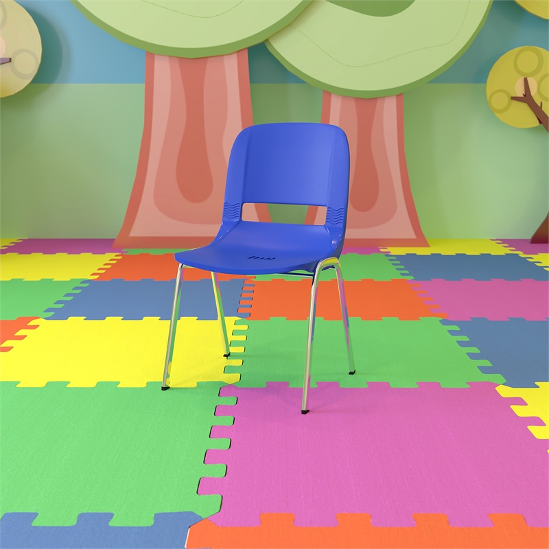 Bowery Hill Chrome/Plastic Ergonomic Shell Stacking Chair in Blue/Chrome