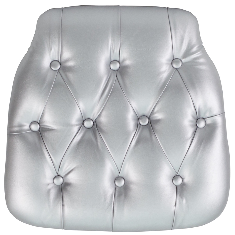 Bowery Hill Hard Tufted Vinyl Chiavari Chair Cushion in Silver