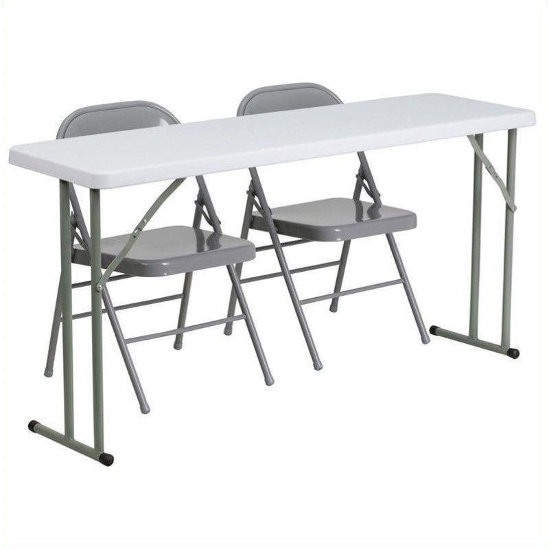 Bowery Hill Folding Table and 2 Folding Chairs in Gray and White