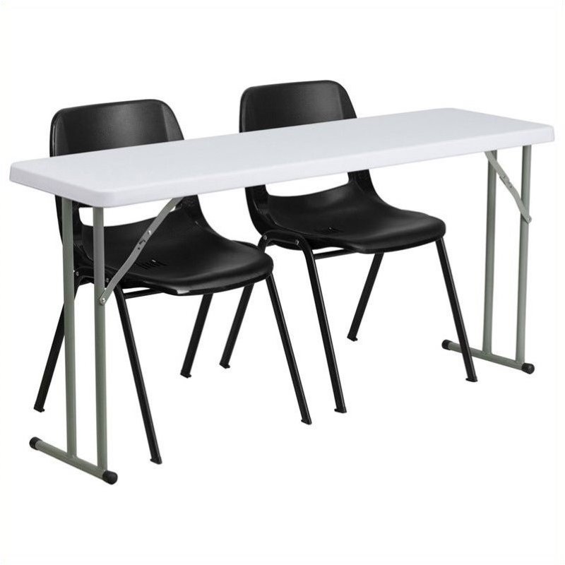 Bowery Hill Folding Table and 2 Stacking Chairs in Black and White