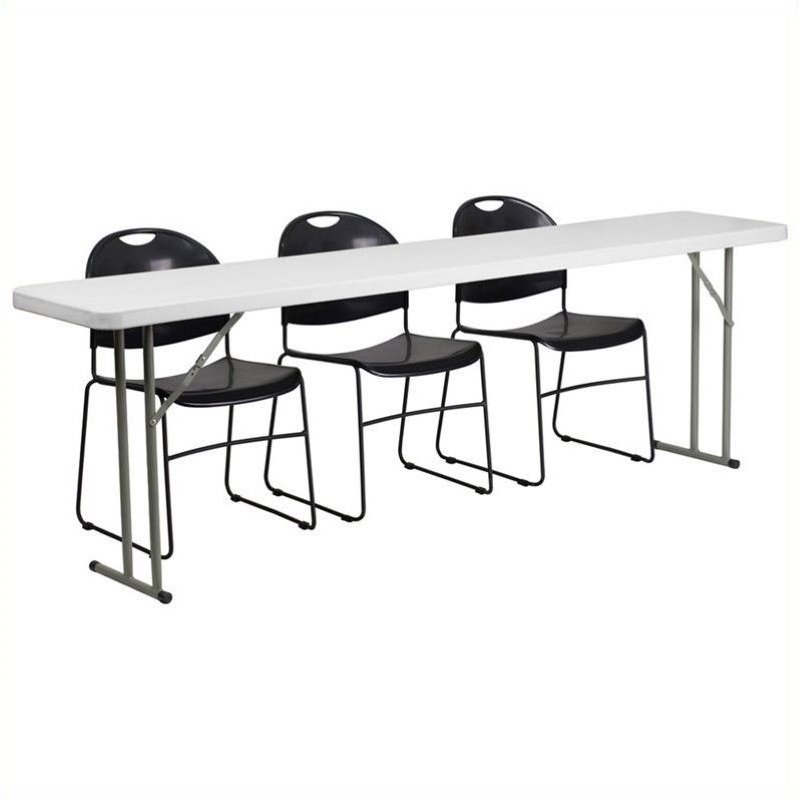Bowery Hill Folding Table and 3 Stacking Chairs in Black and White